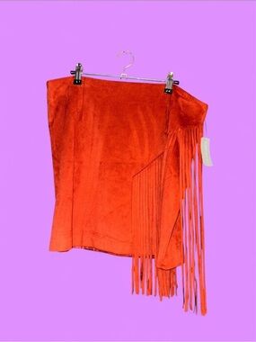 Forever 21 Red Suede-Look Fringe Midi Skirt